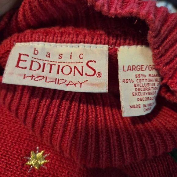 Vintage Basic Editions Holiday Sweater Size Large Red Christmas Reindeer Stockin - Picture 6 of 6